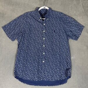 Ralph Lauren Mens Large Navy Blue White Floral Short Sleeve Button Down Shirt